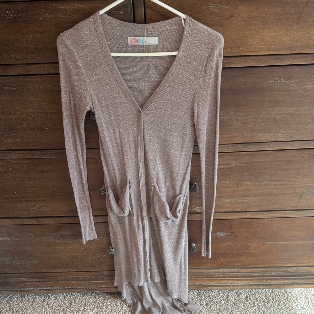 Free People Tan Open-Front Cardigan